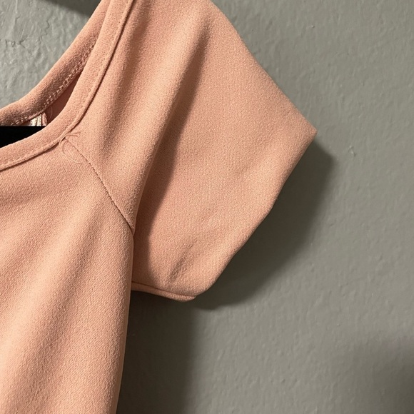 NWT Zara Light Pink Topstitched Off the Shoulder Bodycon Midi Dress. Size XS - Picture 9 of 14